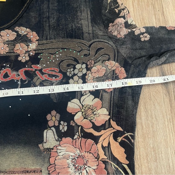 Y2K Vintage Tee Women’s Medium Graphic Embellished 3/4 Sleeves Fairy Grunge Goth - Picture 7 of 9